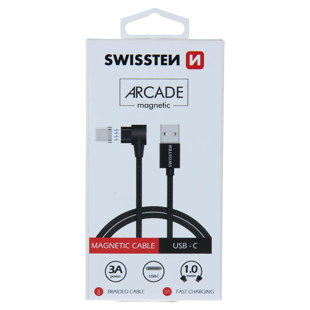 Magnetický textilný dátový kábel Swissten ARCADE USB / USB-C 1,2 M - čierna